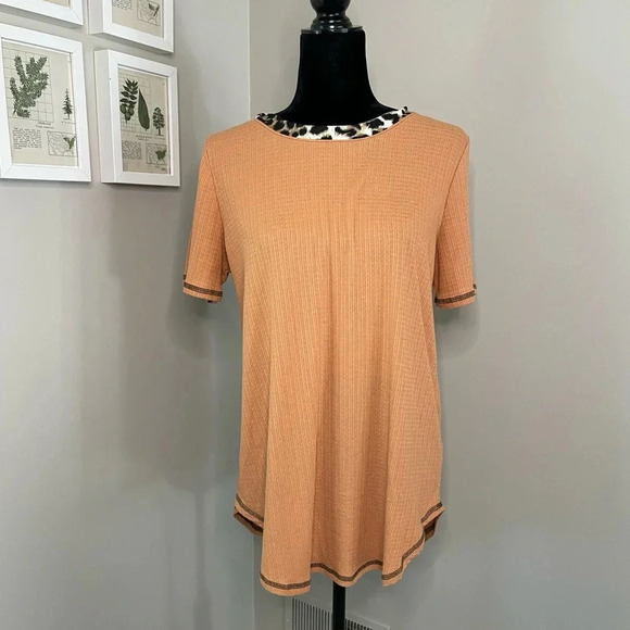 Pink Lily Orange Ribbed T-Shirt with Animal Print Trim - Picture 1 of 7